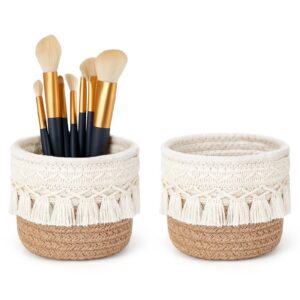 Mkono Boho-Dekor Set Mit Makramee-Make-up-Pinselhaltern Gelb Weiss Mkono Makramee-Make-up-Pinselhalter Mini-Aufbewahrung
