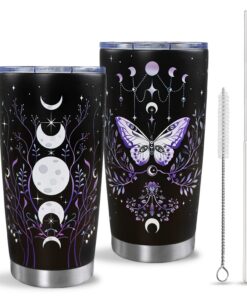 Gothic Butterfly Tumbler für Frauen mit Lid und Stiel, Black Purple, 20oz, Halloween Geschenke | Gothic Butterfly Flasc