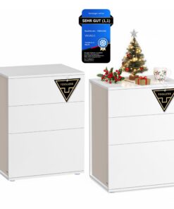 VASAGLE Nachttisch 2er Set - superschnelle_toolless-Montage für Wohnzimmer und Schlafzimmer - mattweiß_cappuccinobeige L