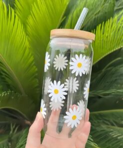 17oz Daisy ästhetische Tasse + Eiskaffee Gläser + Frauen