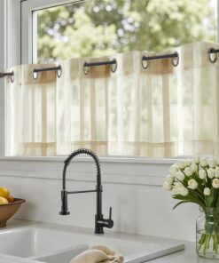 TOPICK Voile Scheibengardinen für Wohnzimmer Transparent Beige OEKO-TEX STANDARD 100