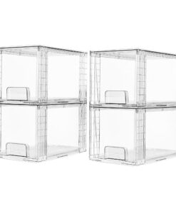 Vtopmart 4er-Pack Mittel Stapelbare Transparente Acryl-Schubladen mit Griffen – Einfache Montage für Badezimmer & Make-u