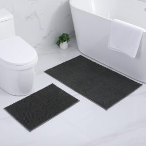 Homaxy Chenille Badzimmerteppich Set - Rutschfeste, Saugfähige und Waschbare Badematte, Dunkelgrau, 40x60 cm + 60x90 cm