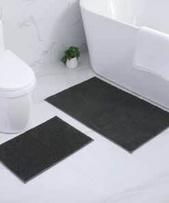 Homaxy Chenille Badzimmerteppich Set - Rutschfeste, Saugfähige und Waschbare Badematte, Dunkelgrau, 40x60 cm + 60x90 cm
