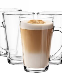 KROSNO 1992 Gläser Set Kaffeegläser Teegläser Mit Henkel 300 ml Spülmaschinengeeignet Durchsichtig