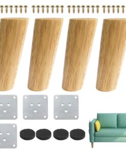 4 Stück Schräg Konischer Tischbeine aus Massivholz für Sofa und Bett Möbel | 12cm Rund Möbelbeine mit Montageplatten un
