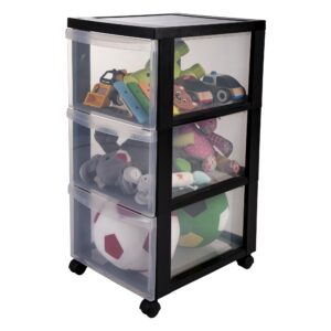 Iris Ohyama Schwarz BPA-frei Kunststoff-Schubladenbox DC-303 3 Tiefen Schubladen Für Schlafzimmer Bad Schule & Büro A4 D