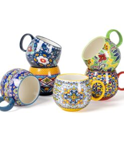 HENXFEN LEAD Cappuccinotassen Set 600ml Porzellan 6er Bunt Bohemian Style