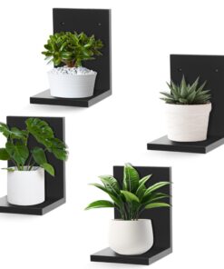 Schwarze Holz-Wandregale 4er-Set – Schwebende Mini-Regale für Pflanzen-Deko im Wohnzimmer