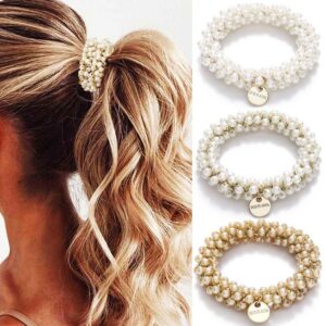 Reaky Perlen-Haargummi für Damen: Dekoratives Haar-Accessoire, Pferdeschwanz-Halter, 9 cm Lange Perlen-Kette