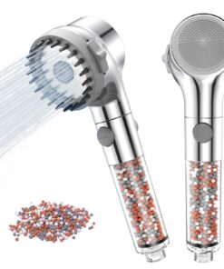Zivacate Duschkopf Druckerhöhend mit Mineralstein-Filter für Kalkfreies Wasser | Silikon-Massagebürste Zivacate Duschko