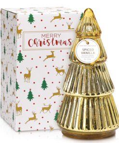 Goldene Weihnachtsbaum Kerze aus Glas – Vanille Duft, 45h Brenndauer, elegante Weihnachtsdeko fürNumberFormatException: