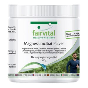 Fairvital Magnesiumcitrat Pulver - qualitätsgeprüft und hochdosiert - ideal für Sportler - 100% vegan - 300g - Made in G