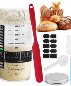 DONQL Sauerteig Glas 730ml/24OZ Gärglas Set für Anfänger mit Thermometer Silikonspatel Fütterungsband Zuhause Brot Backe