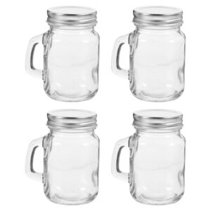 4 Stück Mini Mason Jars mit Griff für Zuhause und Partys | Glasbehälter mit Deckel ideal für Getränke und Dessert | Wie