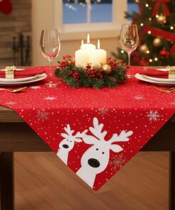 KAMACA Festliche Weihnachtstischdecke rot 85x85 cm mit elchen und schneeflocken pflegeleicht (Lustige Elche rot 85x85)