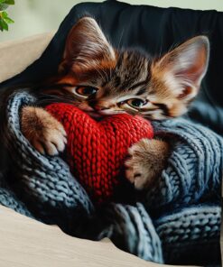 Kuscheldecke Katze Rotes Herz Flanell FlauschigWaschbar für Wohnzimmer | Kuscheldecken Katze Rotes Herz Flauschig Sofad