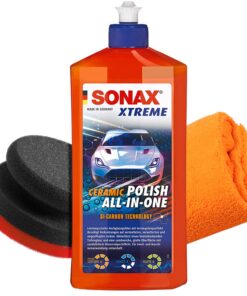 SONAX Ceramic Polish All-in-One + Handpolierschwamm + Mikrofasertuch - Auto Politur Set für Professionelle und Enthusias