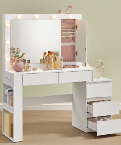 VASAGLE Kailyn Kollektion - Schminktisch mit LED-Beleuchtung für Weihnachten, weiß RDT127W01