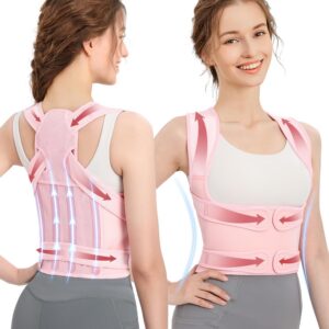 Rückenstützgürtel Damen Herren, Haltungskorrektur, Schmerzlinderung (Rosa, M)