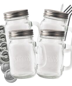 4er Set Mason-Jar-Trinkgläser – 16oz/473ml Glas mit Deckel & Strohhalm für Smoothies & Eiskaffee