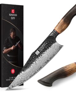 XINZUO 21,9cm Kochmesser Damastmesser -Profi Scharfe Küchenmesser 10Cr15CoMoV Stahlkern -Ergonomischer Weißeichengriff -