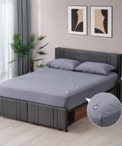 Z-HOM Spannbettlaken Wasserdicht Atmungsaktiv 100% Polyester 180x200x30cm Matratzenhöhe bis 30cm Dunkelgrau