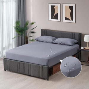 Z-HOM Spannbettlaken Wasserdicht Atmungsaktiv 100% Polyester 180x200x30cm Matratzenhöhe bis 30cm Dunkelgrau