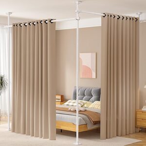 WELDUN Sichtschutz Paravent ohne Vorhang für Wohnzimmer, Schlafzimmer oder Büro - 227-312 cm (H), 71-290 cm (B) - Weiß -