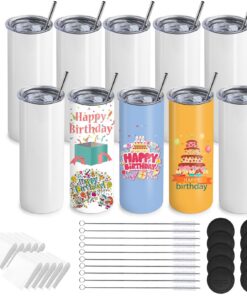 TESIN weiße Vakuumisolierter 20 oz Edelstahl Becher, Dual Wandig, Metallstrohhalme, 10 Stück