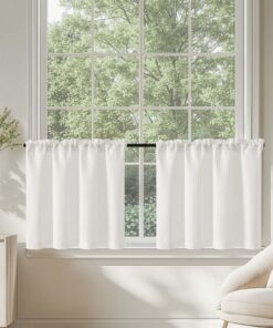 TOPICK Blickdicht Scheibengardinen Küchenfenster Weiß Verdunkelung für Landhaus OEKO-TEX STANDARD 100 2er Set 90Bx45H cm