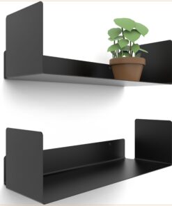 UNITURE® Modernes Wandregal Schwarz 2er Set 42 cm Bücherregal schwebend Bilderleiste schwarz