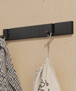 Dororro Modern Wandgarderobe aus Aluminium mit 6 Beweglichen Haken und Klappfunktion Schwarz