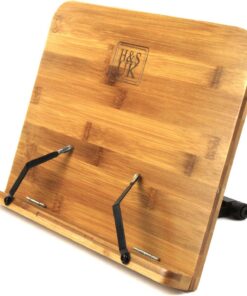 H&S Bambus Buchständer Verstellbar für Jeder - Koch- und Lesenutzung - Faltbarer Holzbuchständer - Bambus Book Stand Bau