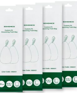 SONGMICS UKRB068A02 Müllbeutel kompatibler Mülleimer, 4 Rollen, Weiß, für Bereichseinrichtungen, 80 Stück, 65 x 94 cm, K
