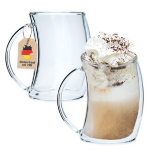 INTIRILIFE 2x Doppelwandiges Thermo Glas - Mundgeblasen isoliert für Latte Macchiato - 200ml Füllmenge - Tassen Set 2 St