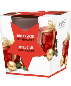 Pajoma® Duftkerze Apfel Zimt - satiniertes Glas, 120g, 25-Stunden-Brenndauer, edles Geschenkpaper, Premium Qualität