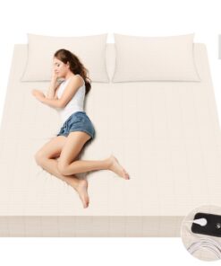 Schlafbewahrende Erdungs-Spannbettlaken mit Erdungskordel, 90% Bio-Baumwolle und 10% Silberfaser, Beige, 99 x 203 x 25 c