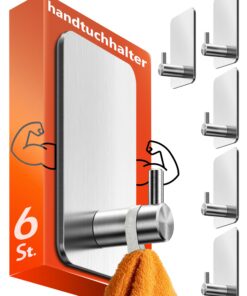 Edelstahl Klebehaken für Handtuchhalter ohne bohren – Stark, Wasserfester, Selbstklebend für Bad, Toilette, Küche – 6 St