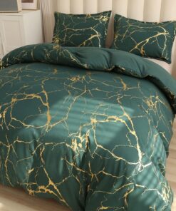 Tospass Marmor Optik Bettwäsche - Dunkelgrün Gold Glitzermuster - Weich Mikrofaser, ÖKO-TEX, 135x200cm, 1 Bettbezug mit