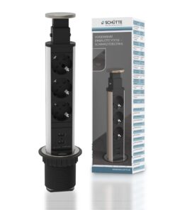 SCHÜTTE versenkbare Steckdosenleiste für Küchenarbeitsplatte (2xUSB&3x230V Steckdosen), Edelstahl, leicht einbaufähig