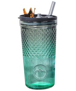 Vintage Glass Kaffeebecher mit Stroh und Deckel für heißes/kaltes Trinken 20oz Clear Tumbler Tiara Leckdosen Glasbecher
