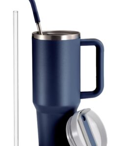 KooK Vakuumisolierte Wassermanncasco mit Strohhalm und Griff, 1,2 l, Edelstahl, Sturmblau, wiederverwendbar, hält heiß o