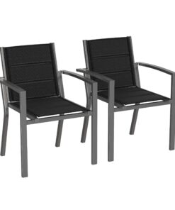 Devoko Gartenstuhl Set 2 - Stapelbarer Aluminium-Balkonstuhl - Für Garten und Terrasse - Dunkelgrau