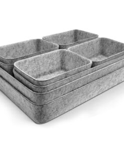 8er Set Stapelbare Filz Schubladen Organizer für Schreibtisch & Schminktisch (Hellgrau)