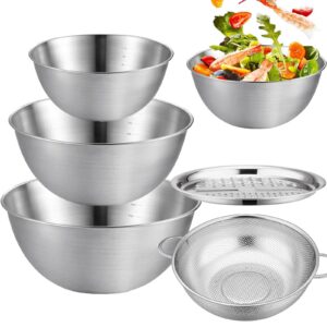 TuYines Rührschüssel 3er Set, Edelstahl Schüssel, Gourmet Schüsselset mit Sieb & Reibenaufsätzen, Servierschüsse, Snacks