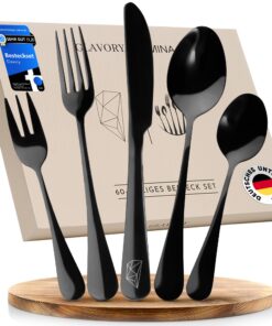 Glavory Lumina - Besteck Set 12 Personen - Spülmaschinenfestes Schwarz Hochglanz Besteck aus 18/8 Edelstahl