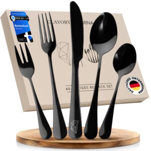 Glavory Lumina - Top Besteck Set 12 Personen - 60teilig Spülmaschinenfest 18/8 Edelstahl - Elegant Schwarzes BesteckSETS