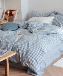 Lanqinglv ÖKO-TEX Baumwolle Bettwäsche für Allergiker 135x200 Kariert Blau Weiß Lanqinglv Baumwolle Gitter Bettwäsche Re