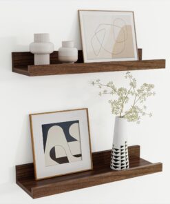 Wandregal Holz 40 cm x 2 - perfekt für Küche, Wohnzimmer, Schlafzimmer & Arbeitszimmer | Regal Wand Walnuss Bilderleist